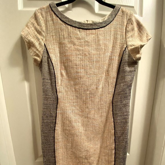 Ann Taylor Pink Tweed Dress with Navy Side Panels and Cap Sleeves - Picture 1 of 4
